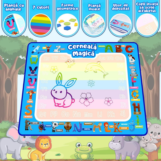 Covoraș Magic™ – Set pentru Desen Fără Murdărie cu Apă + 3 Markere Cadou