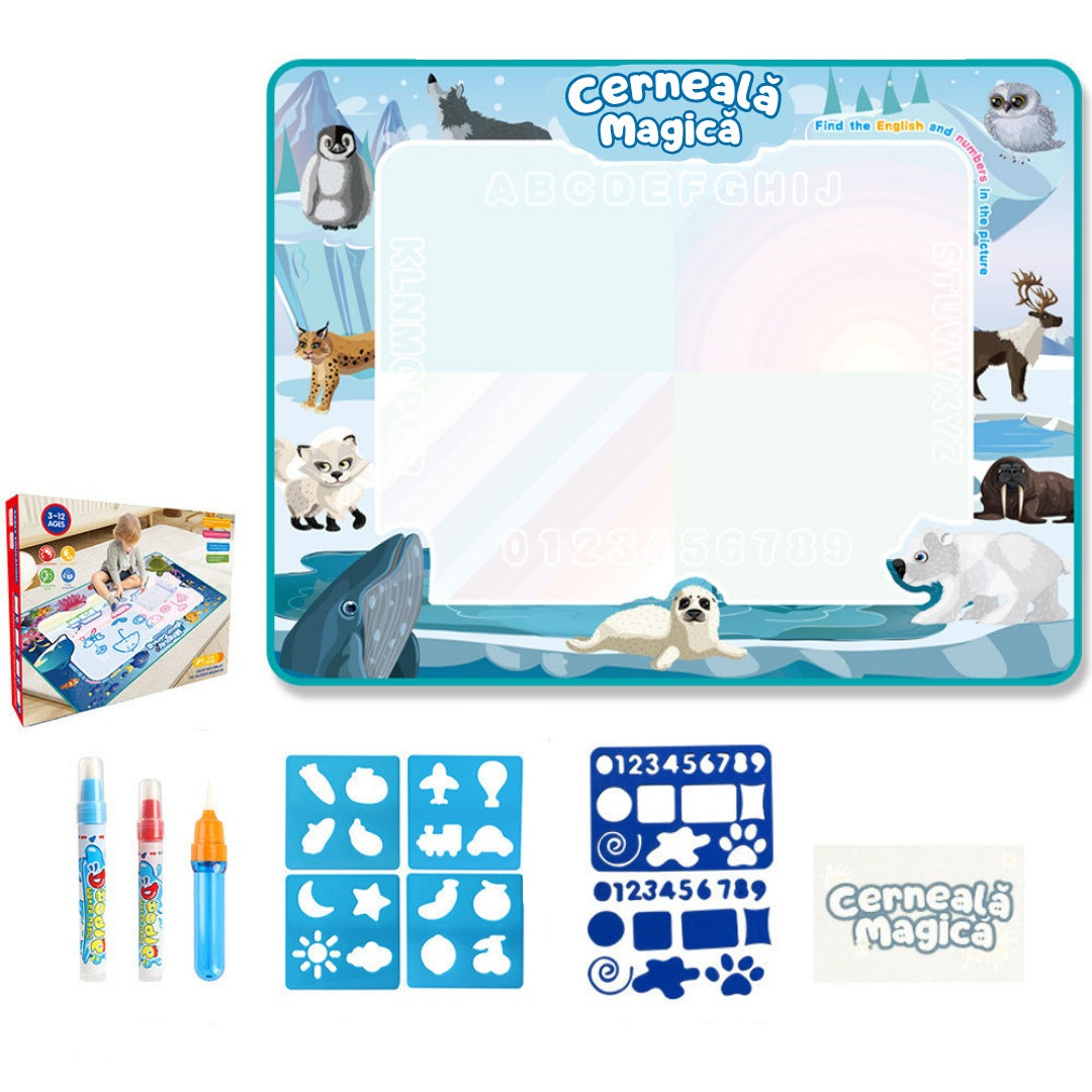 Covoraș Magic™ – Set pentru Desen Fără Murdărie cu Apă + 3 Markere Cadou