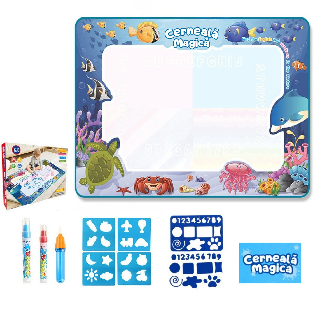 Covoraș Magic™ – Set pentru Desen Fără Murdărie cu Apă + 3 Markere Cadou
