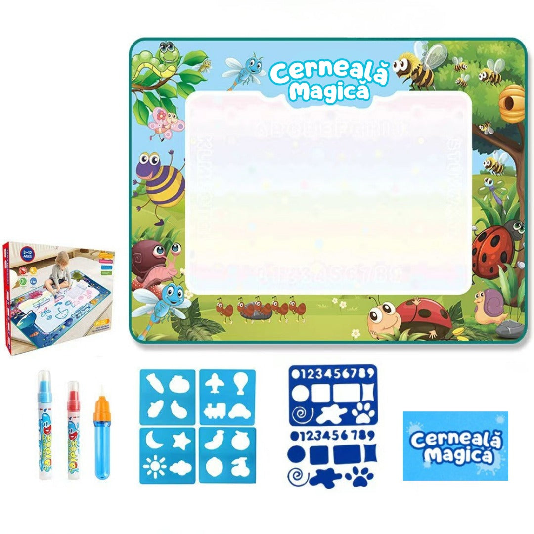 Covoraș Magic™ – Set pentru Desen Fără Murdărie cu Apă + 3 Markere Cadou