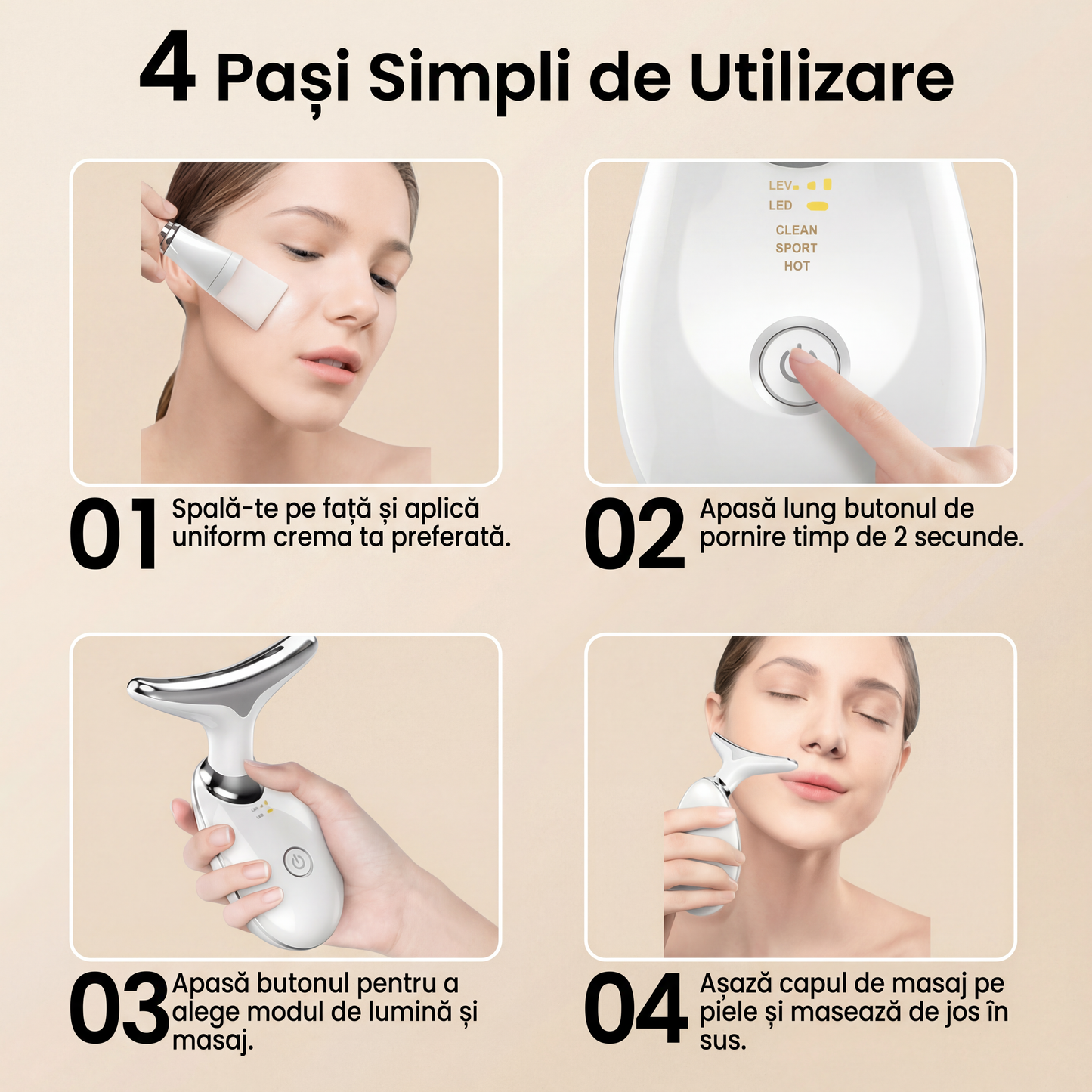 Aparat de Masaj Facial cu Lumină LED