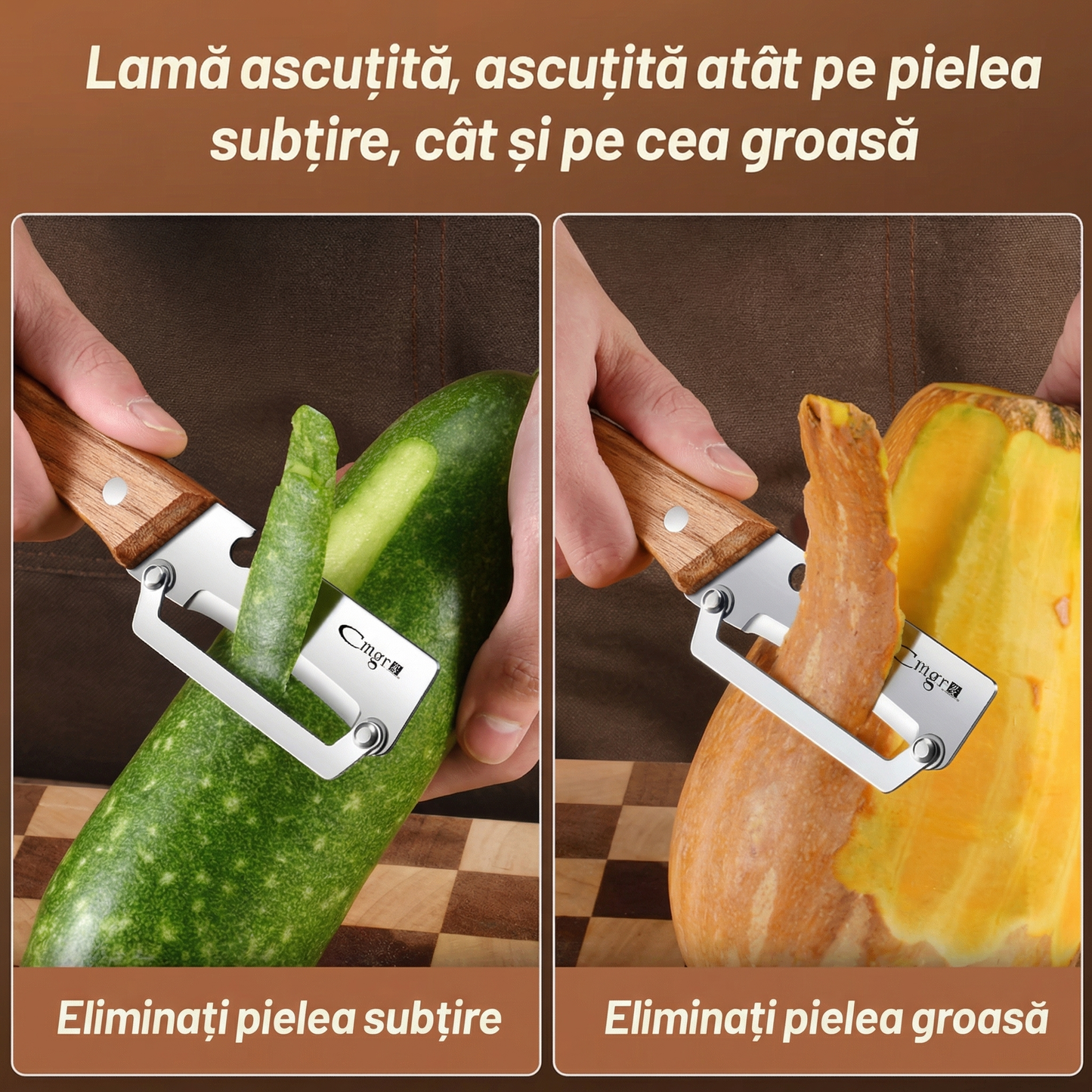Curățător Legume și Fructe din Oțel cu Mâner din Lemn cu Deschizător de Sticle Integrat