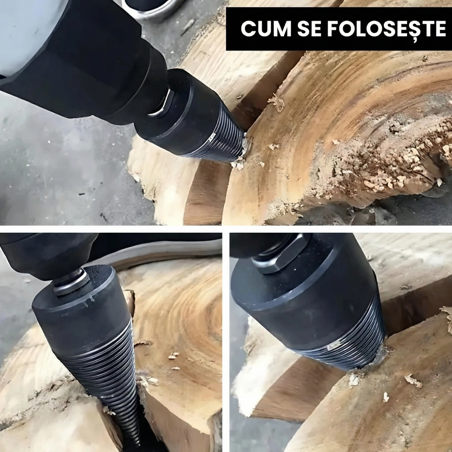 Set Burghiu Pentru Despicarea Rapidă a Lemnului, cu Șurub Autofiletant