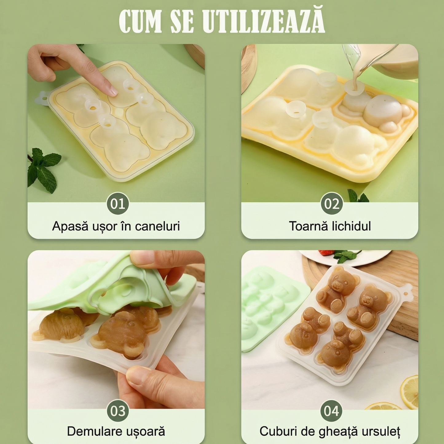 Formă 3D pentru Cuburi de Gheață cu Ursuleț