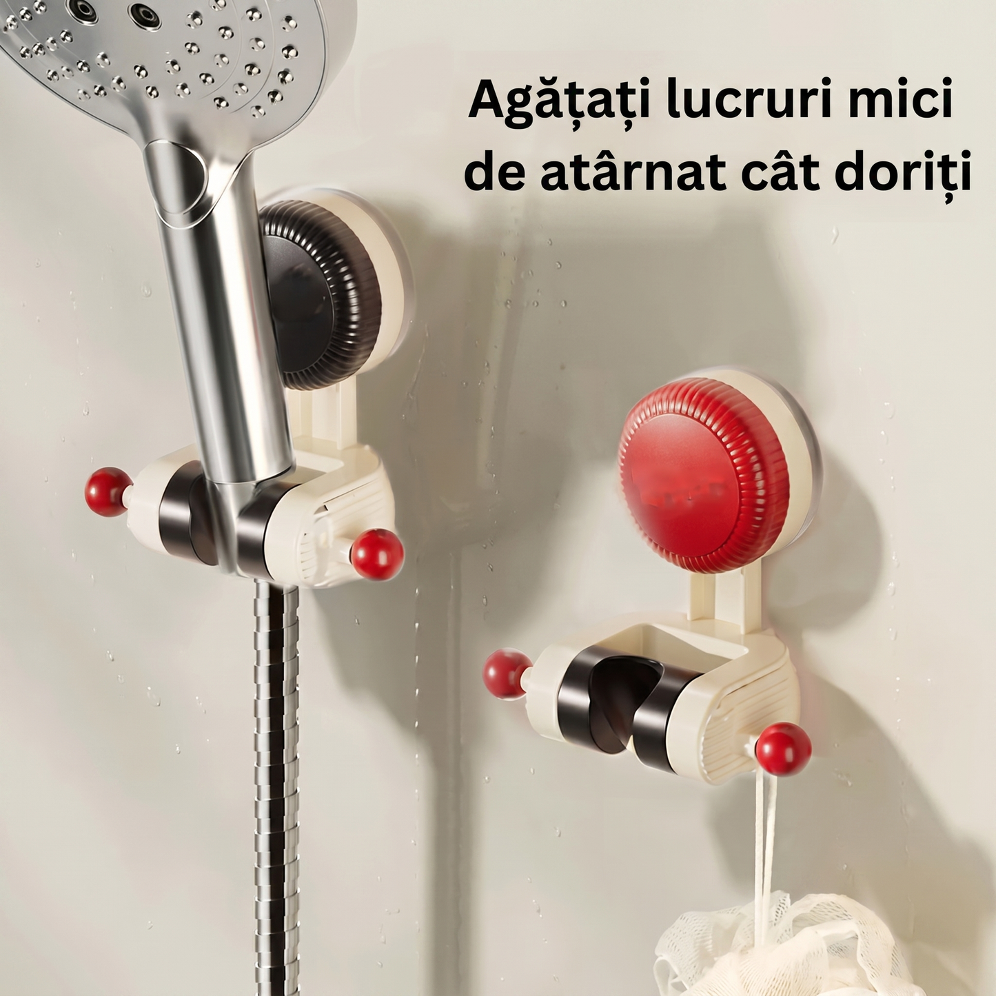 Suport de Duș Reglabil 360° cu Ventuză Puternică, Fără Găurire