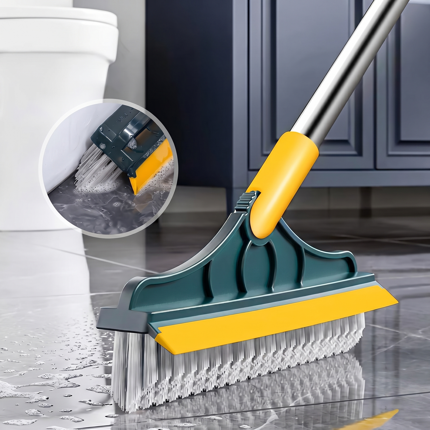 Mătură 2în1 cu Perie și Racletă, Cap Rotativ 120° și Perii în V