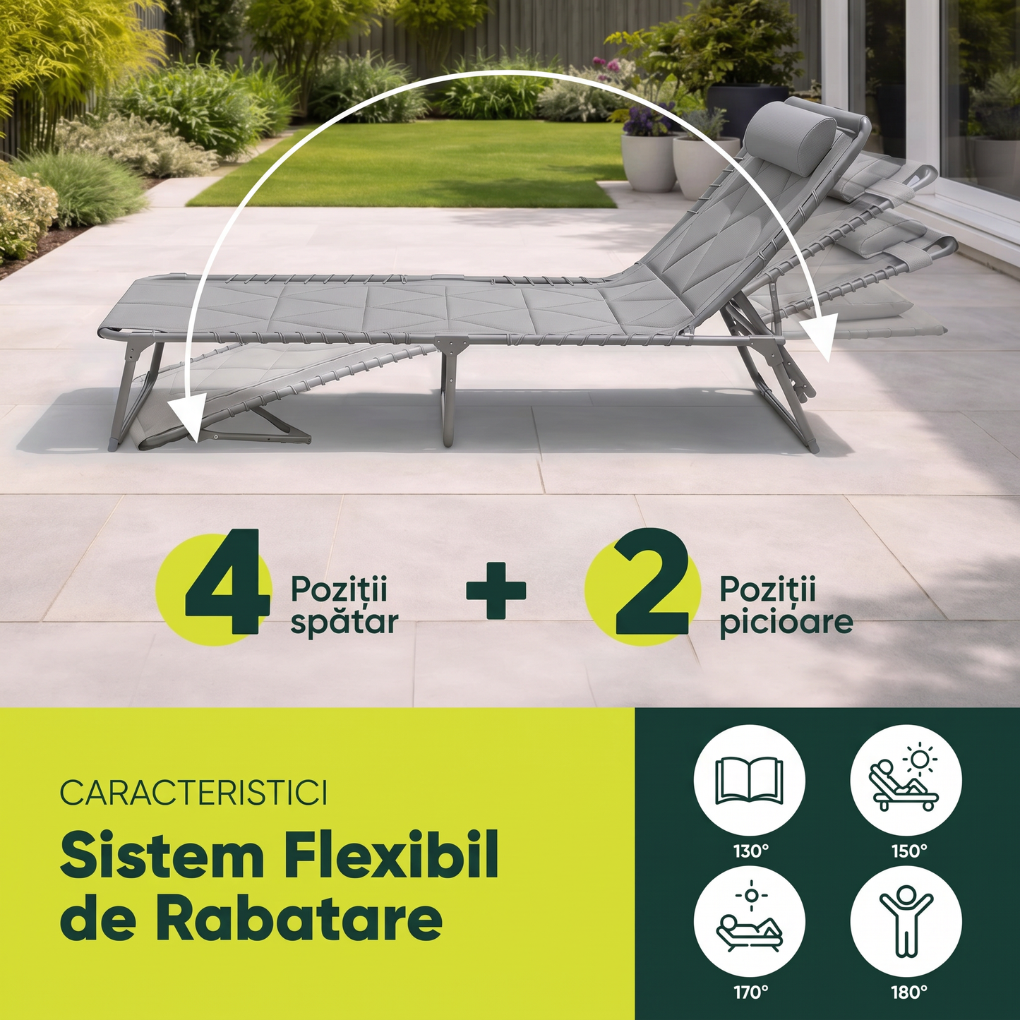Șezlong Pliabil cu Poziție Reglabilă