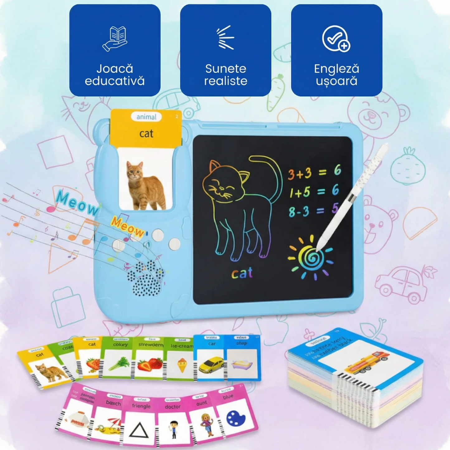 Set Educativ Cu Carduri Vorbitoare În Limba Engleză Și Tabletă De Scris Pentru Copii