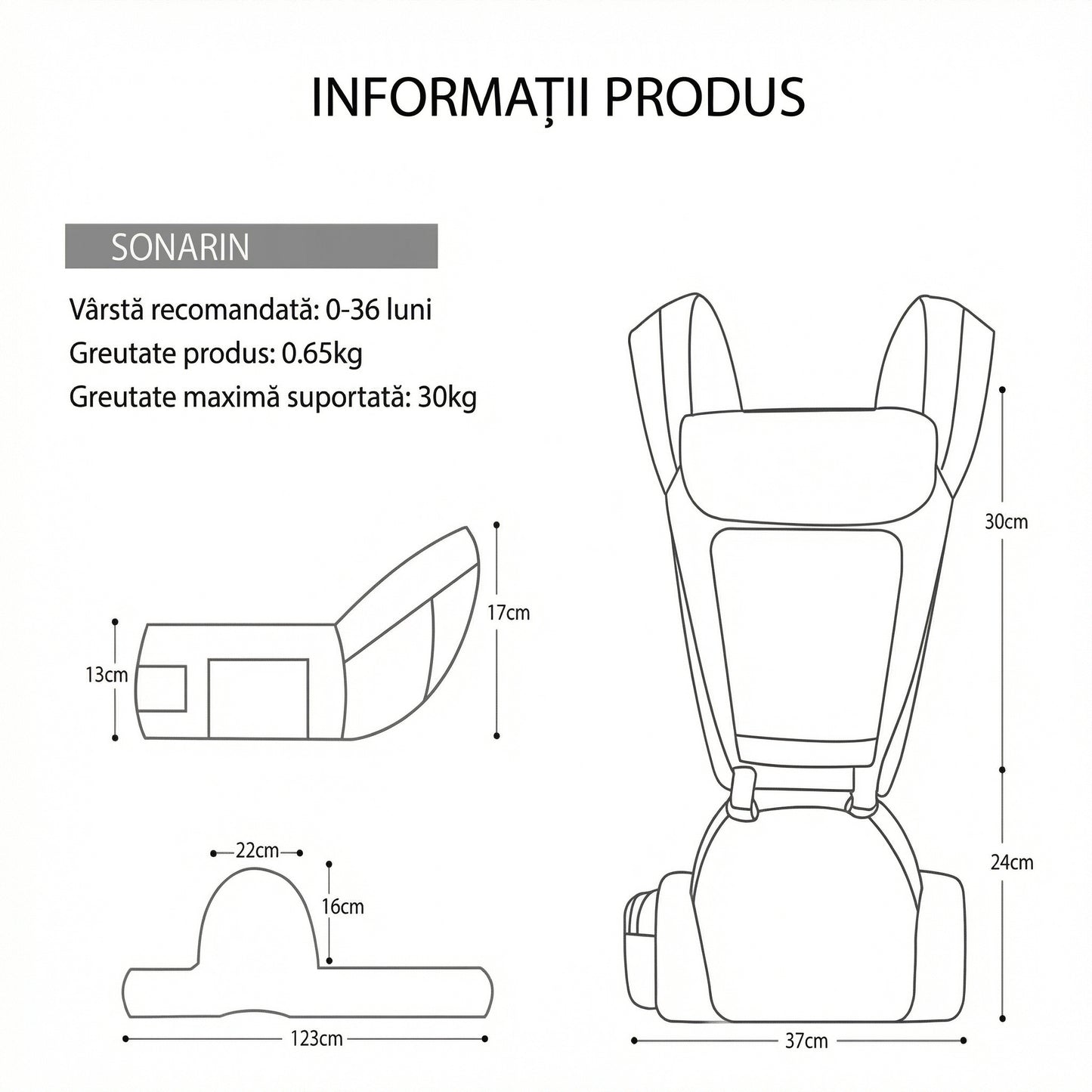 Marsupiu Ergonomic pentru Bebeluși cu Scaun pe Șold, din Bumbac 100%, Respirabil și Ușor, pentru 0–36 luni, Certificat Conform Standardelor de Siguranță, Purtare în mai Multe Poziții, Susține până la 30 kg