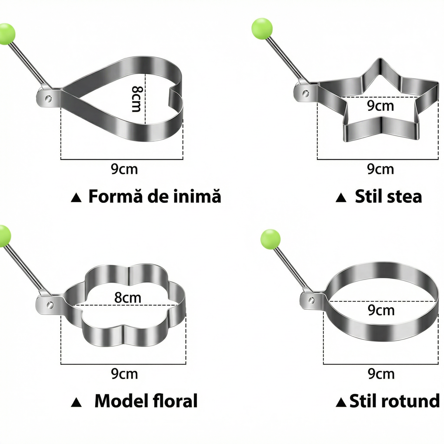 Set de 4 Forme pentru Ouă din Oțel Inoxidabil pentru Gătit