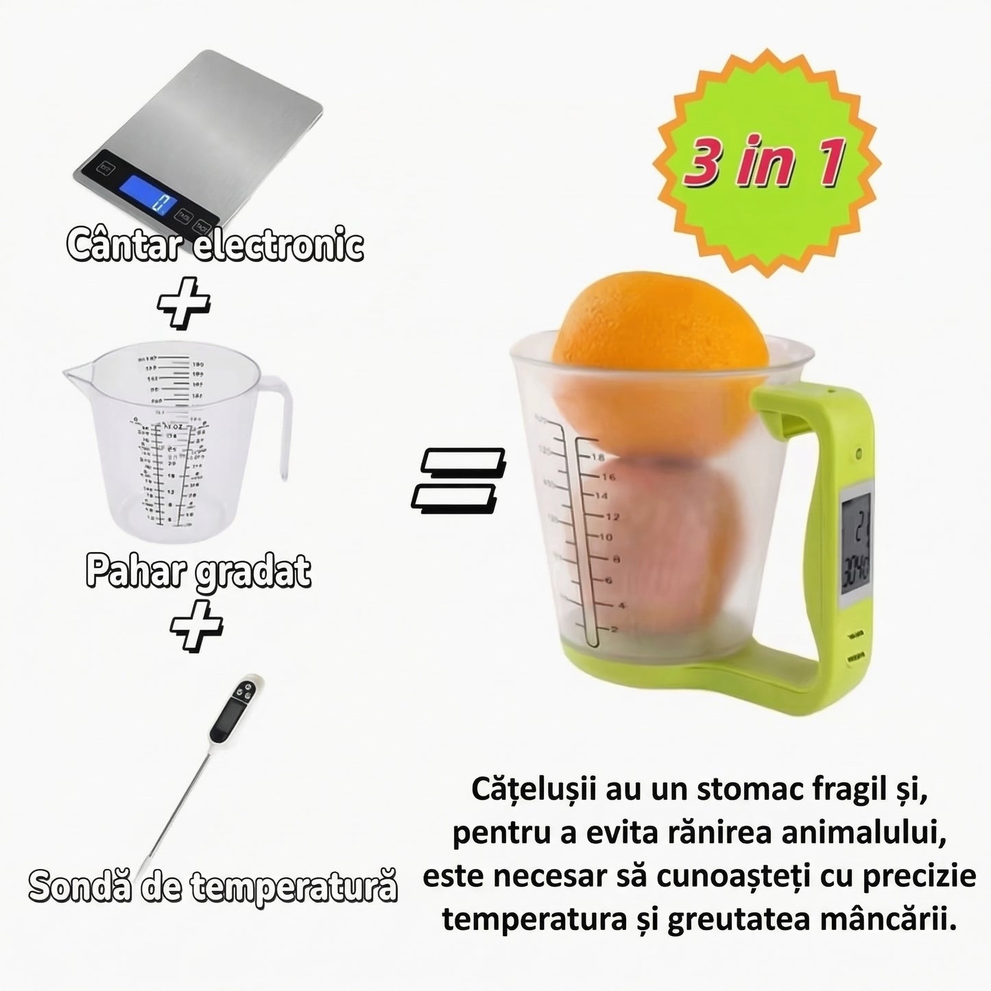 Cană Inteligentă de Măsurat cu Termometru, 600 ml