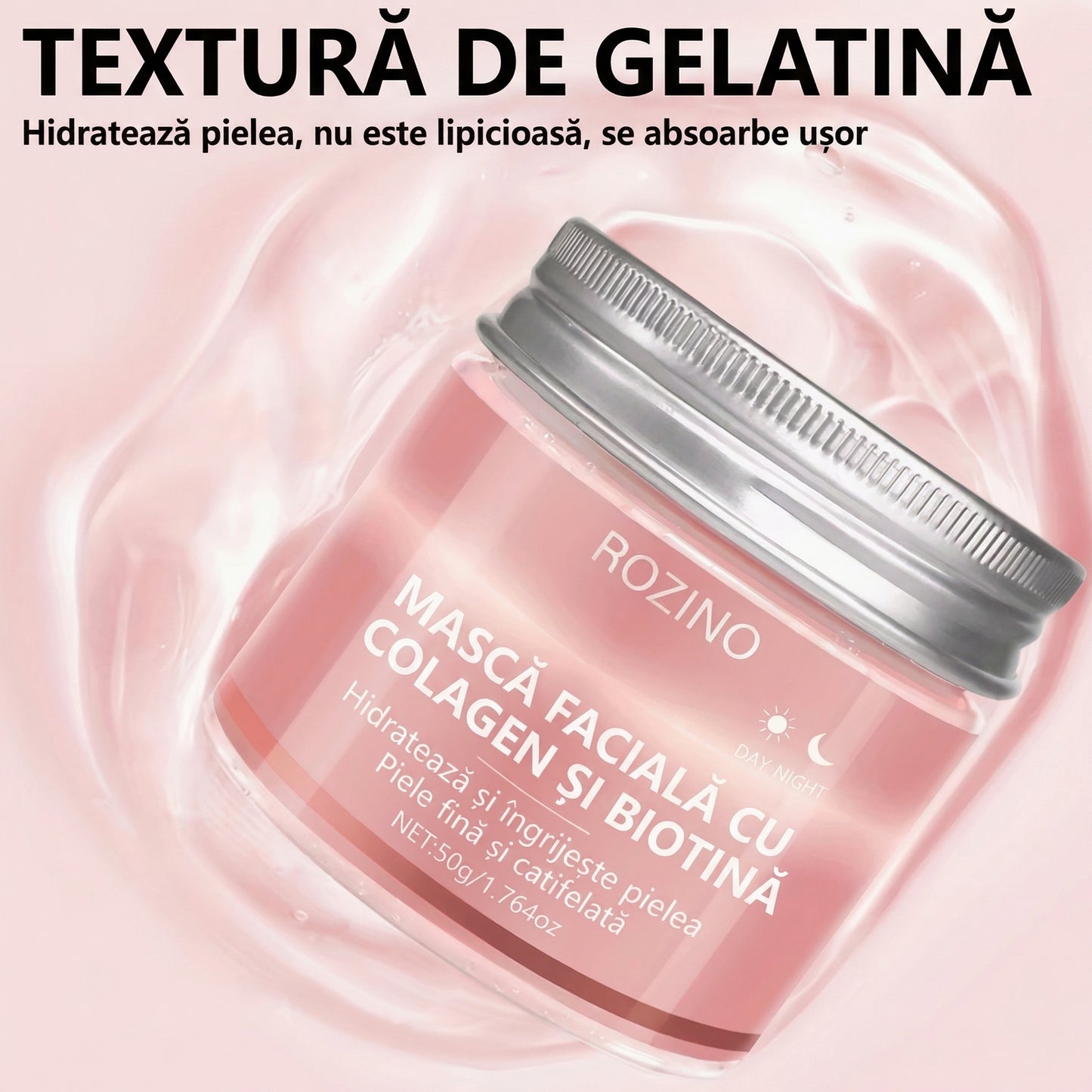 Mască Facială cu Colagen și Biotină - Aromă de Bujor, Hidratare Zi și Noapte, Potrivită pentru Toate Tipurile de Piele