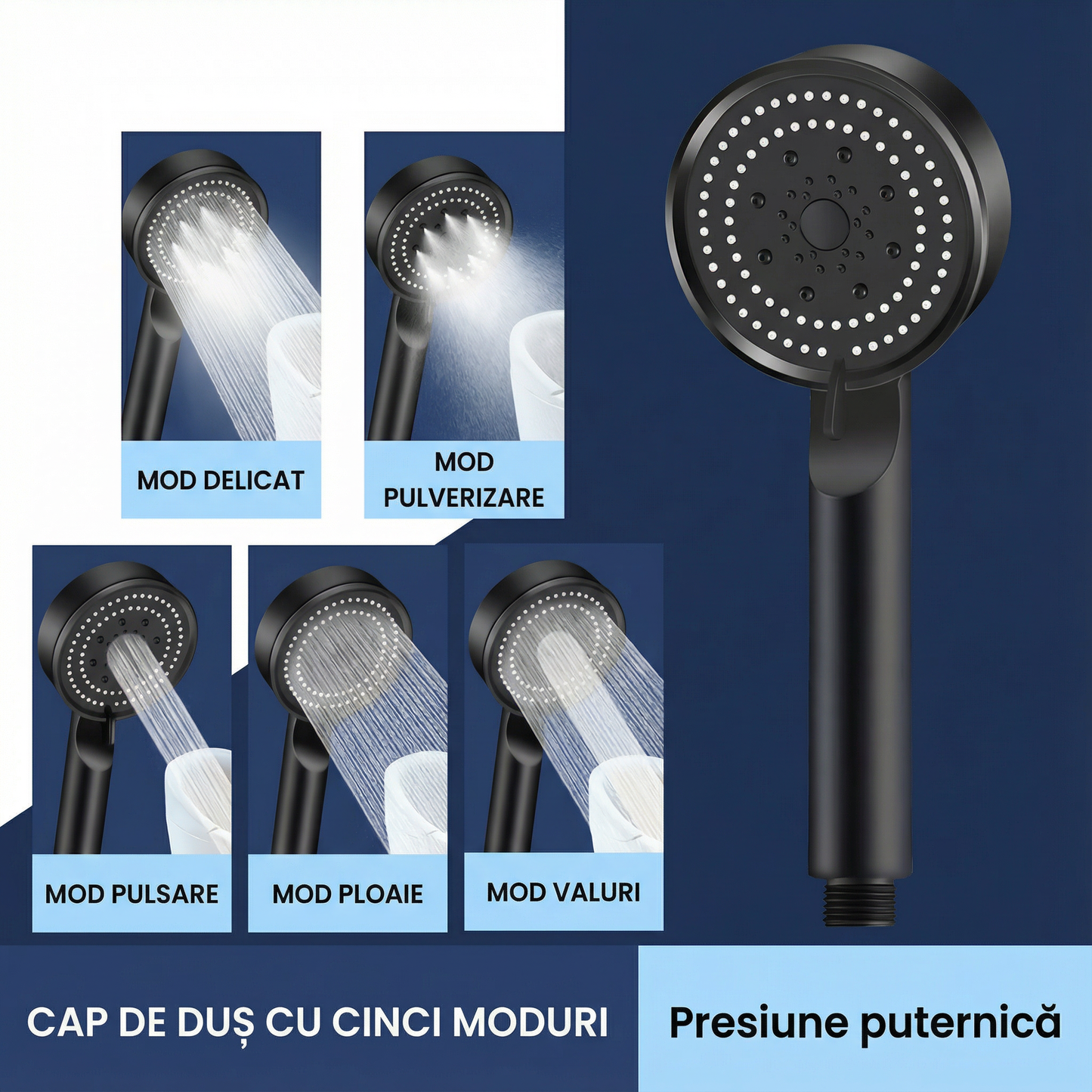 Cap de Duș cu Presiune și 5 Moduri de Utilizare