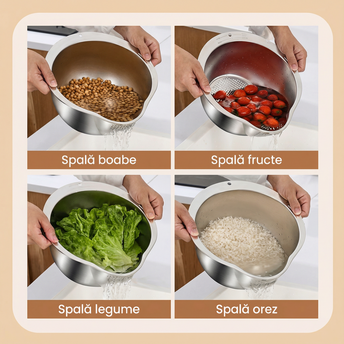 Bol din Oțel Inoxidabil pentru Spălarea Alimentelor