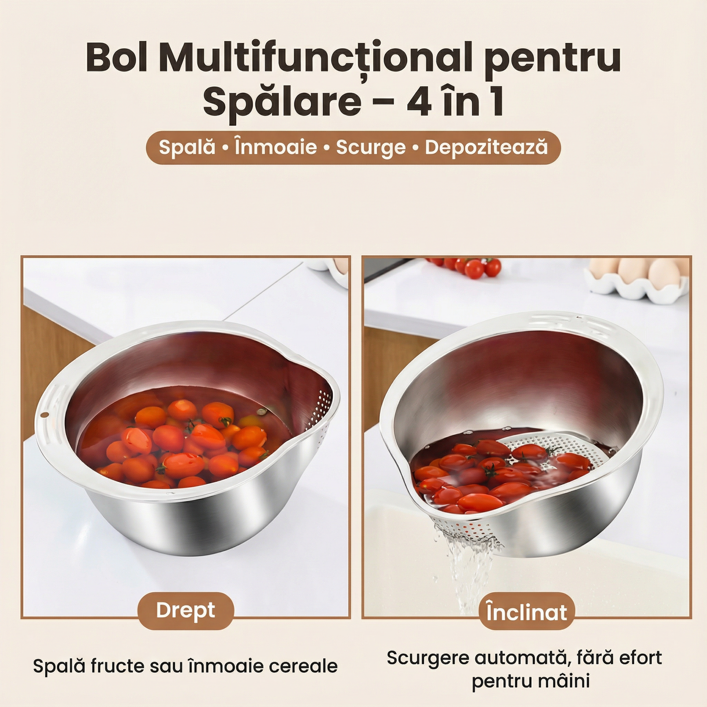Bol din Oțel Inoxidabil pentru Spălarea Alimentelor