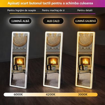 Oglindă Mare cu LED pentru Întregul Corp, cu Stand și Montaj pe Perete, Control Tactil