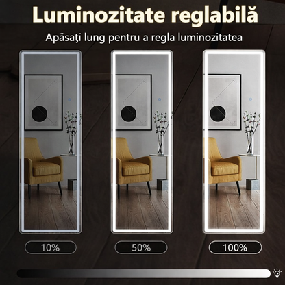 Oglindă Mare cu LED pentru Întregul Corp, cu Stand și Montaj pe Perete, Control Tactil