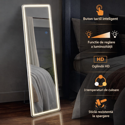 Oglindă Mare cu LED pentru Întregul Corp, cu Stand și Montaj pe Perete, Control Tactil