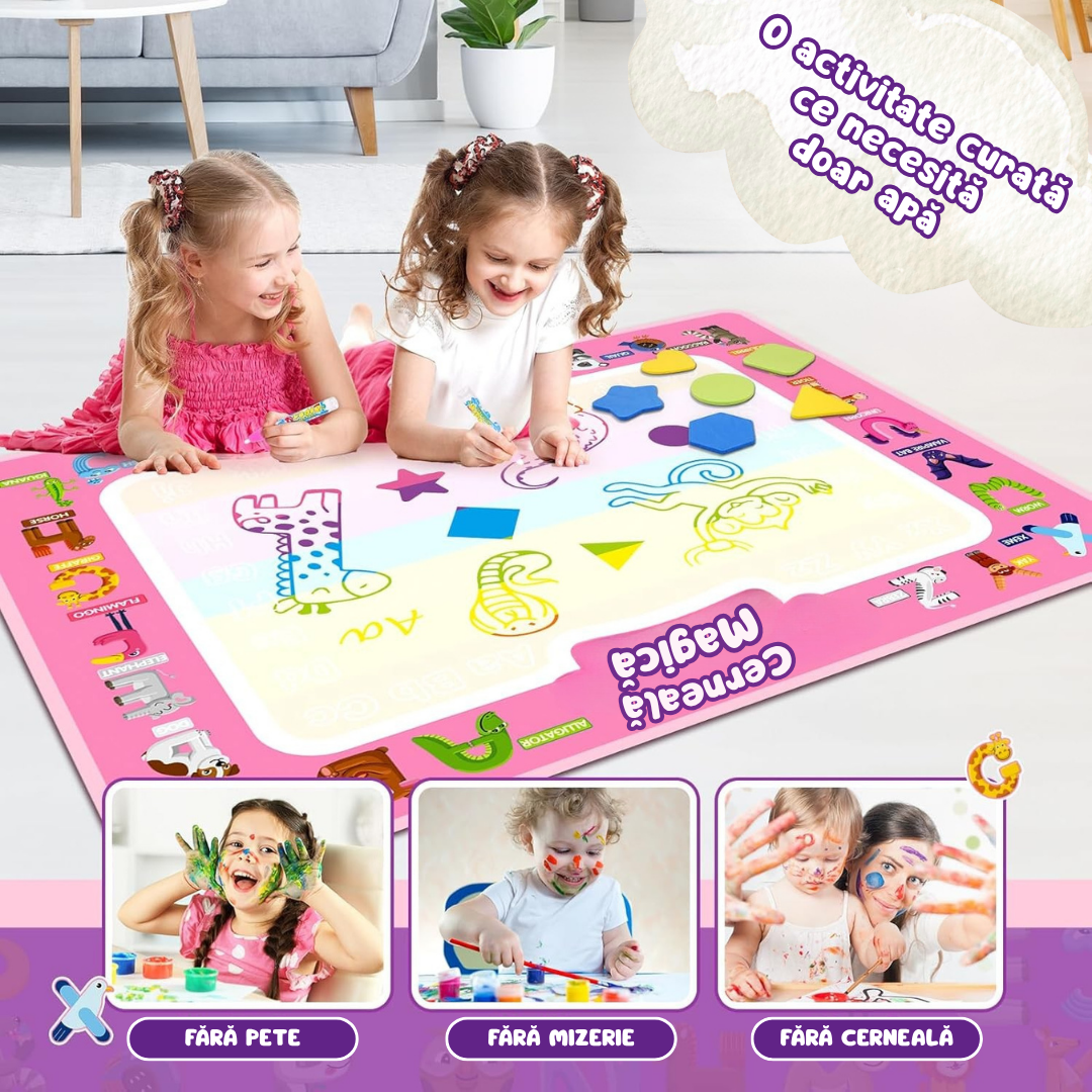 Covoraș Magic™ – Set pentru Desen Fără Murdărie cu Apă + 7 Markere Cadou