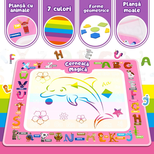 Covoraș Magic™ – Set pentru Desen Fără Murdărie cu Apă + 7 Markere Cadou