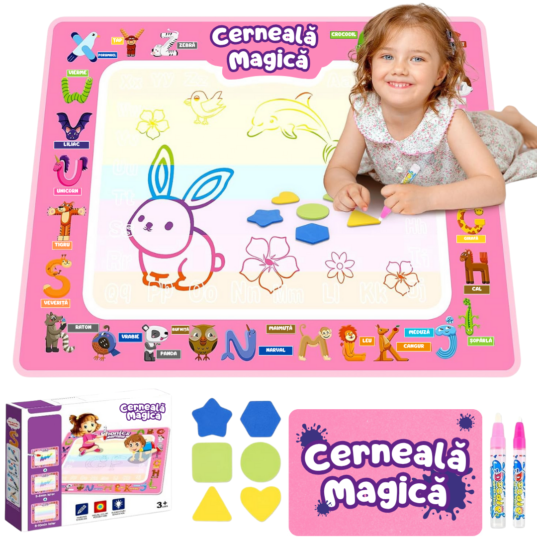 Covoraș Magic™ – Set pentru Desen Fără Murdărie cu Apă + 7 Markere Cadou