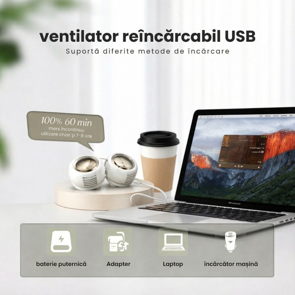 Ventilator Portabil Reîncărcabil cu Clip