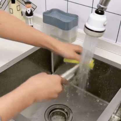 Dispenser Detergent Lichid de Vase 2 în 1,  Burete și Suport Inclus, Rezervor 385ml