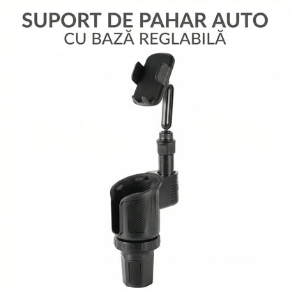 Suport Auto pentru Telefon cu Extensie pentru Suportul de Pahar – Rotire 360°, Multifuncțional