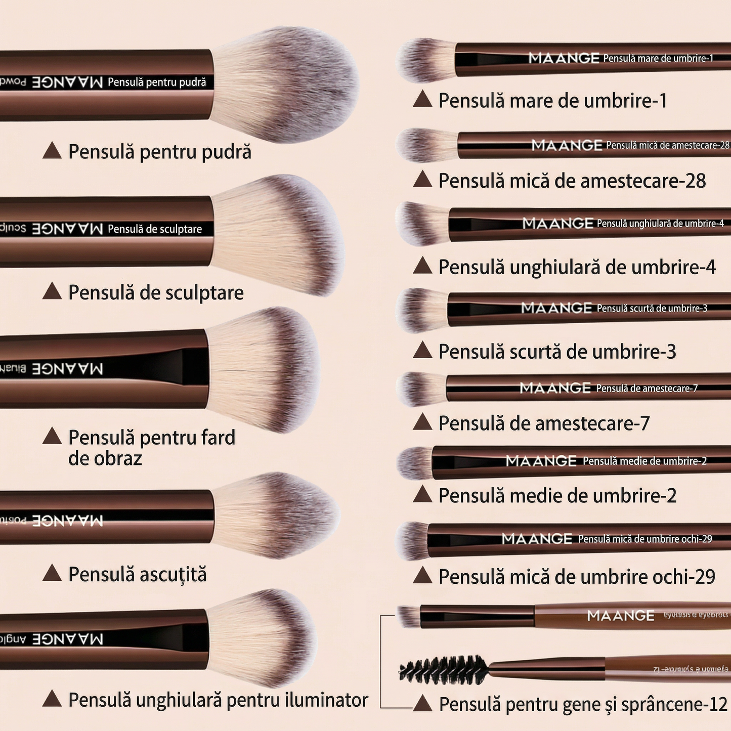 Set de 13 Pensule de Machiaj din Tub de Aluminiu + Geantă de Depozitare