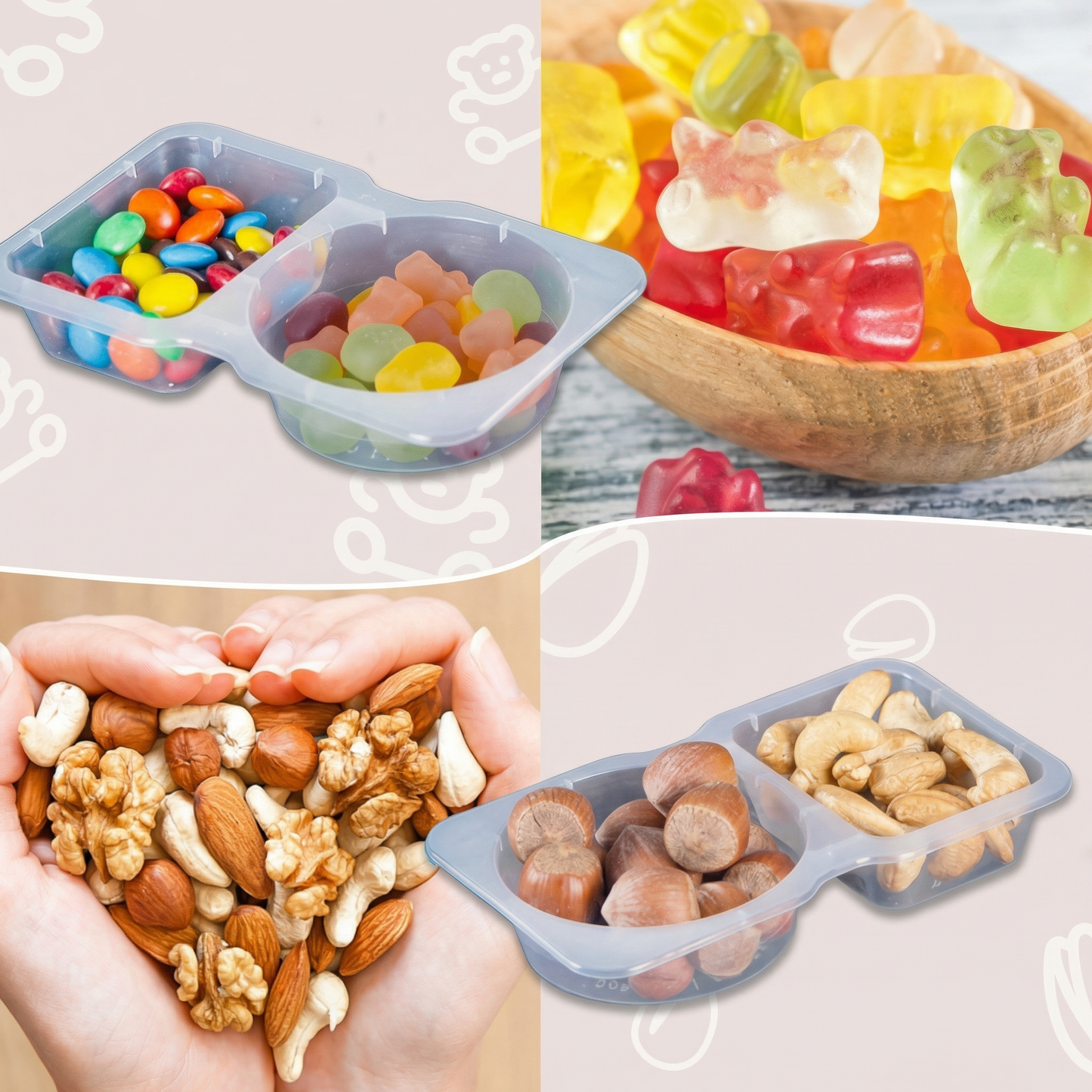 Set 20 Caserole Alimentare cu Capac, Compartimente Duble, BPA-Free