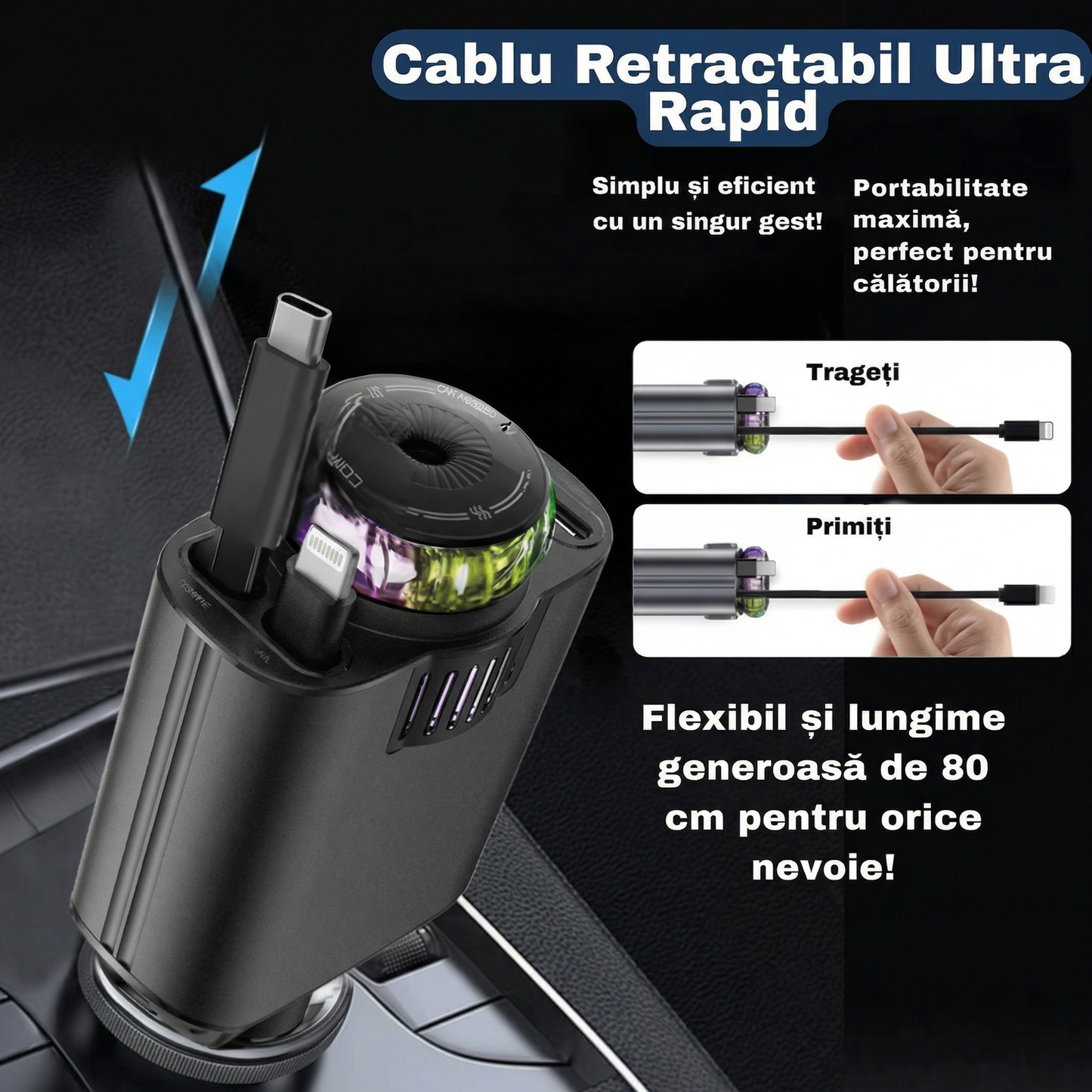 Încărcător Auto 3-în-1 „Cerul Înstelat” – Încărcare Rapidă, Aromaterapie, Ventilator