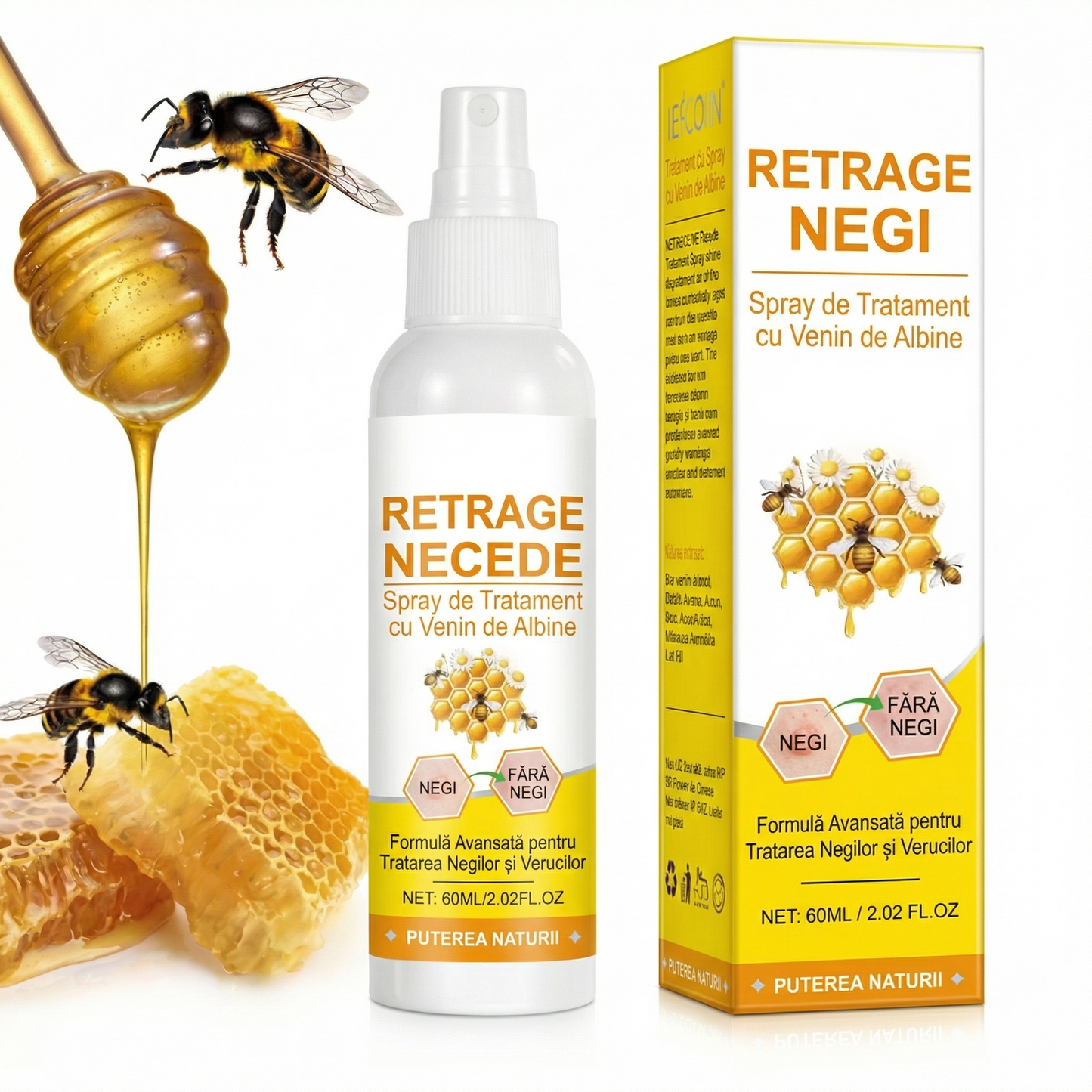 Spray cu Venin de Albine pentru Îndepărtarea Alunițelor și Negilor