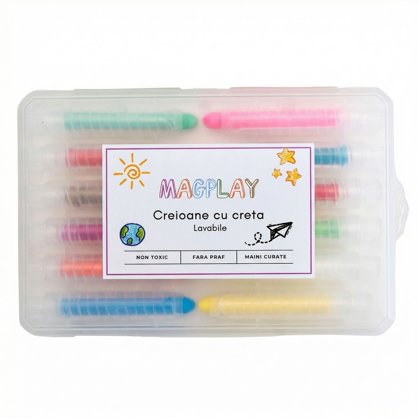Set 12 Creioane cu Creta Lavabila Non-Toxice