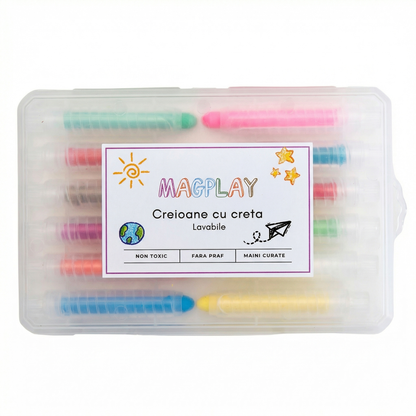 Set 12 Creioane cu Creta Lavabila Non-Toxice