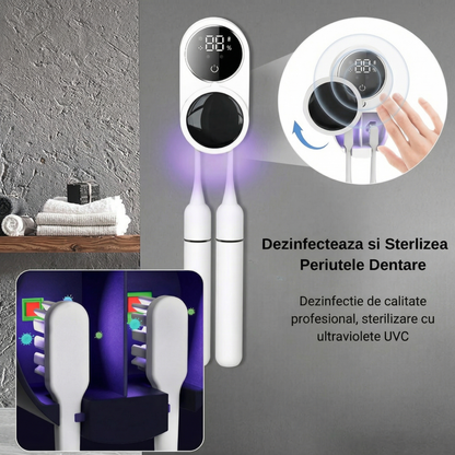 Sterilizator UV-C Inteligent pentru Periuțe de Dinți – Dezinfectare Automată 24/7, Uscare și Display HD