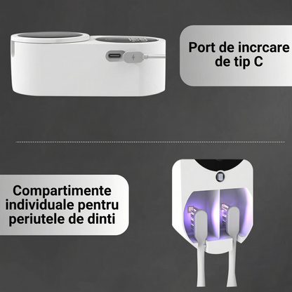 Sterilizator UV-C Inteligent pentru Periuțe de Dinți – Dezinfectare Automată 24/7, Uscare și Display HD