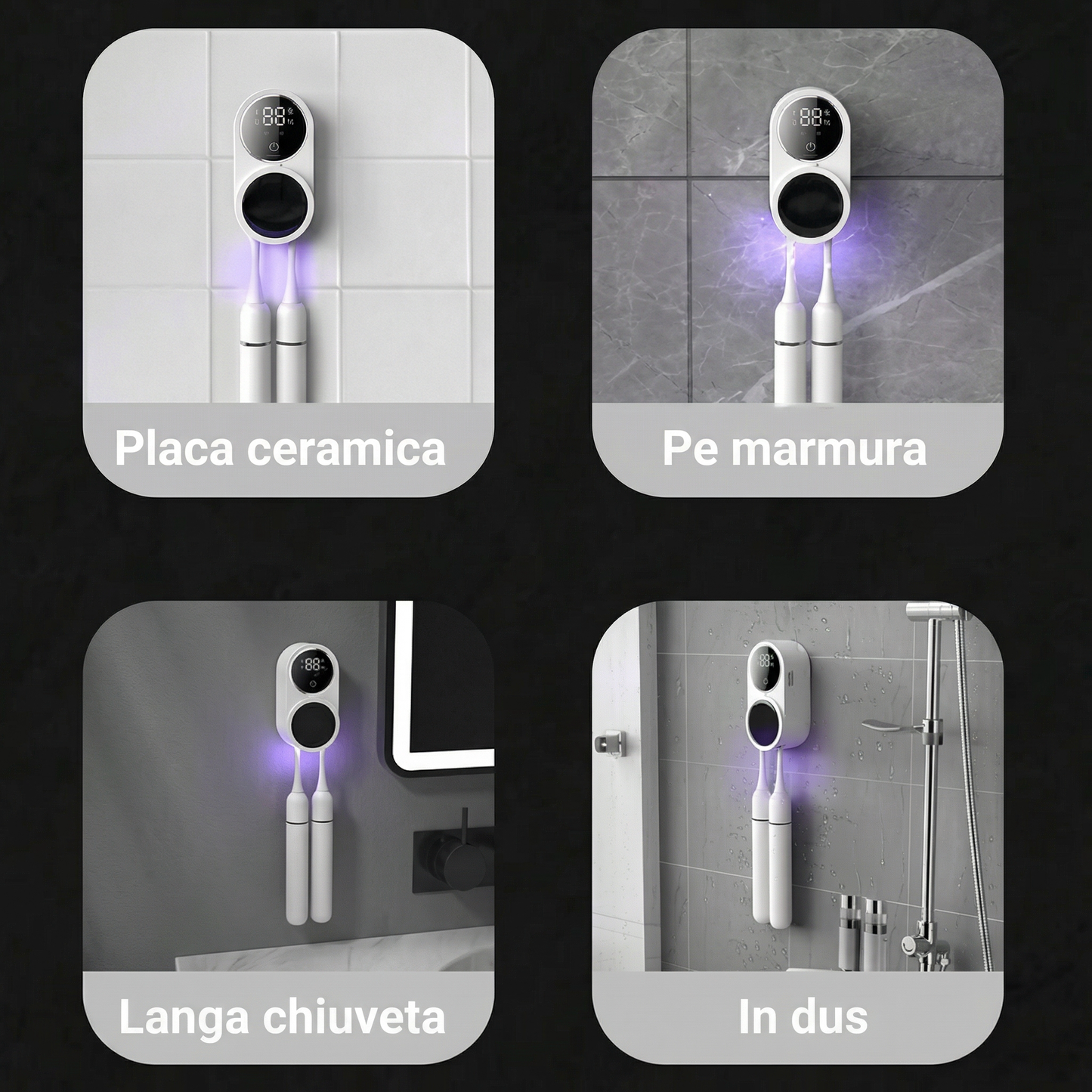 Sterilizator UV-C Inteligent pentru Periuțe de Dinți – Dezinfectare Automată 24/7, Uscare și Display HD