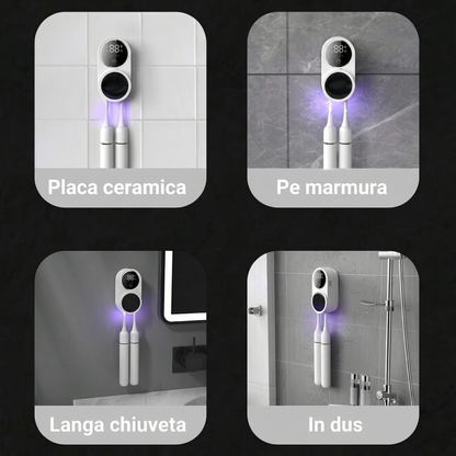 Sterilizator UV-C Inteligent pentru Periuțe de Dinți – Dezinfectare Automată 24/7, Uscare și Display HD