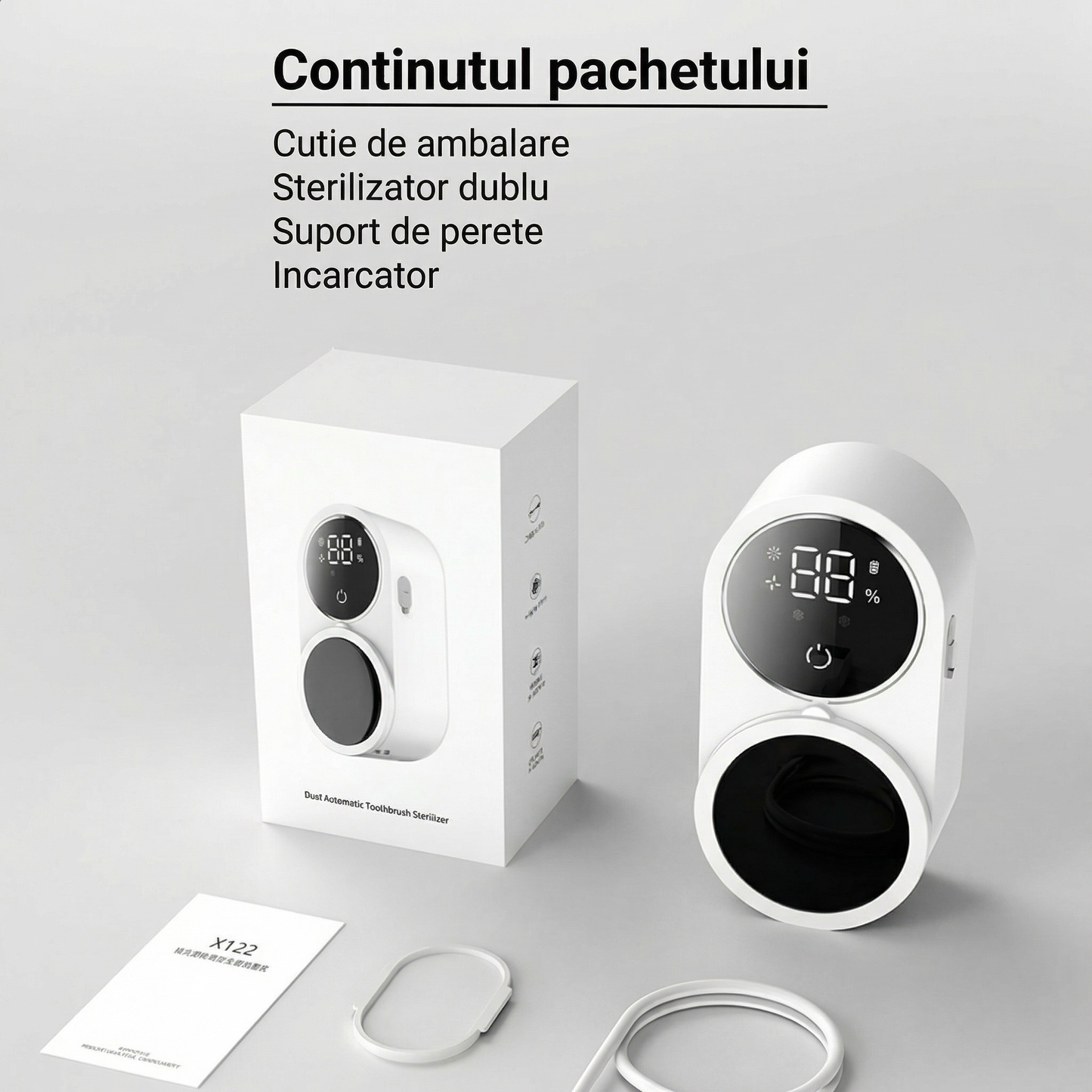 Sterilizator UV-C Inteligent pentru Periuțe de Dinți – Dezinfectare Automată 24/7, Uscare și Display HD