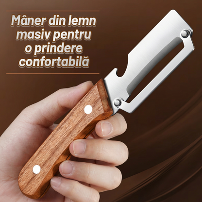Curățător Legume și Fructe din Oțel cu Mâner din Lemn cu Deschizător de Sticle Integrat