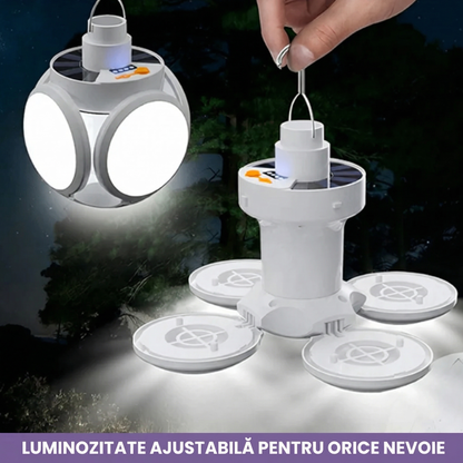 Lampă Solară Pliabilă 2-în-1, Reîncărcabilă cu USB și Funcție de Lanternă