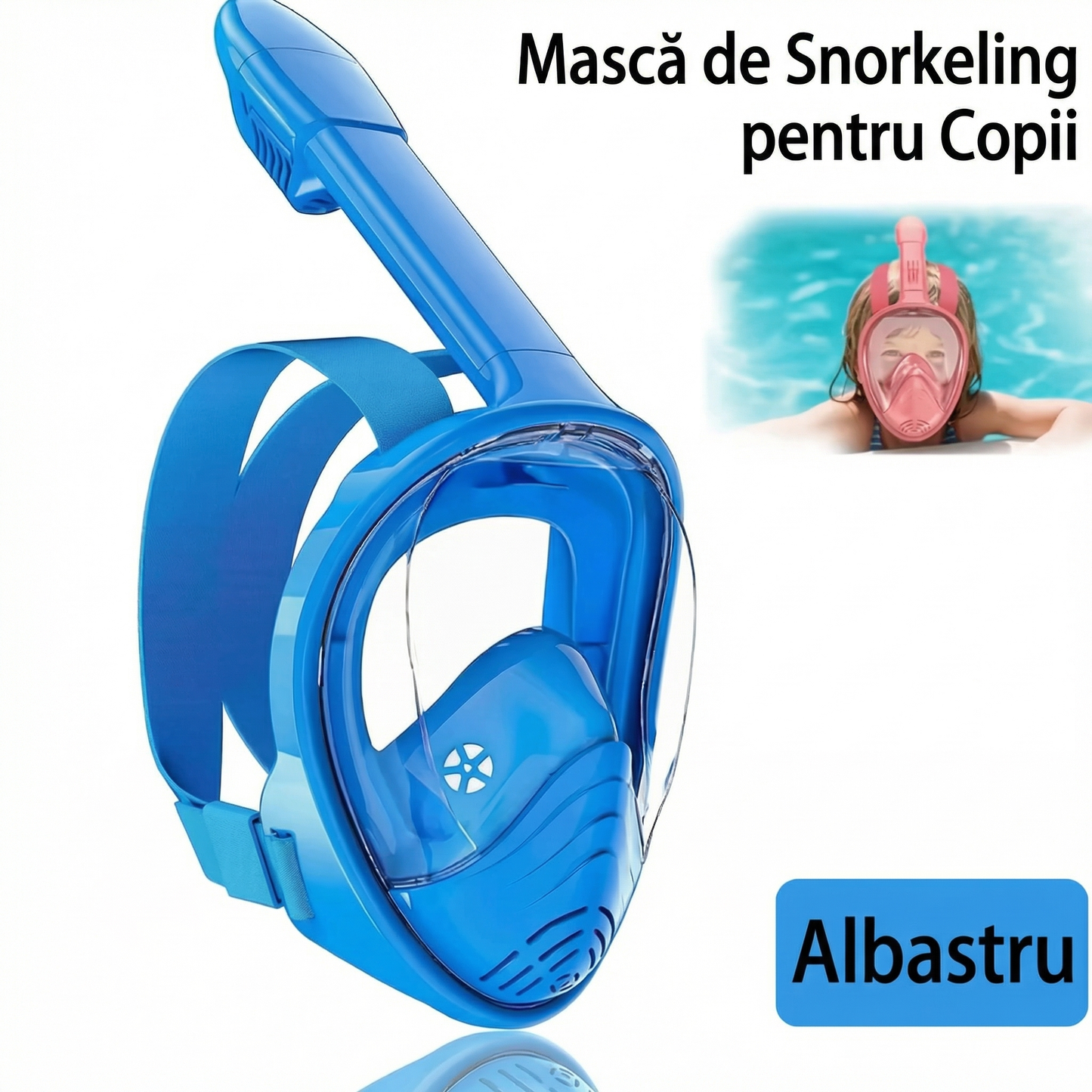 Mască Snorkeling Integrală cu Vizor Panoramic 180°, Anti-Aburire și Anti-Scurgere