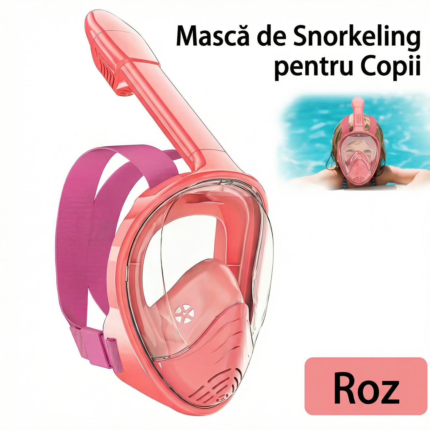 Mască Snorkeling Integrală cu Vizor Panoramic 180°, Anti-Aburire și Anti-Scurgere