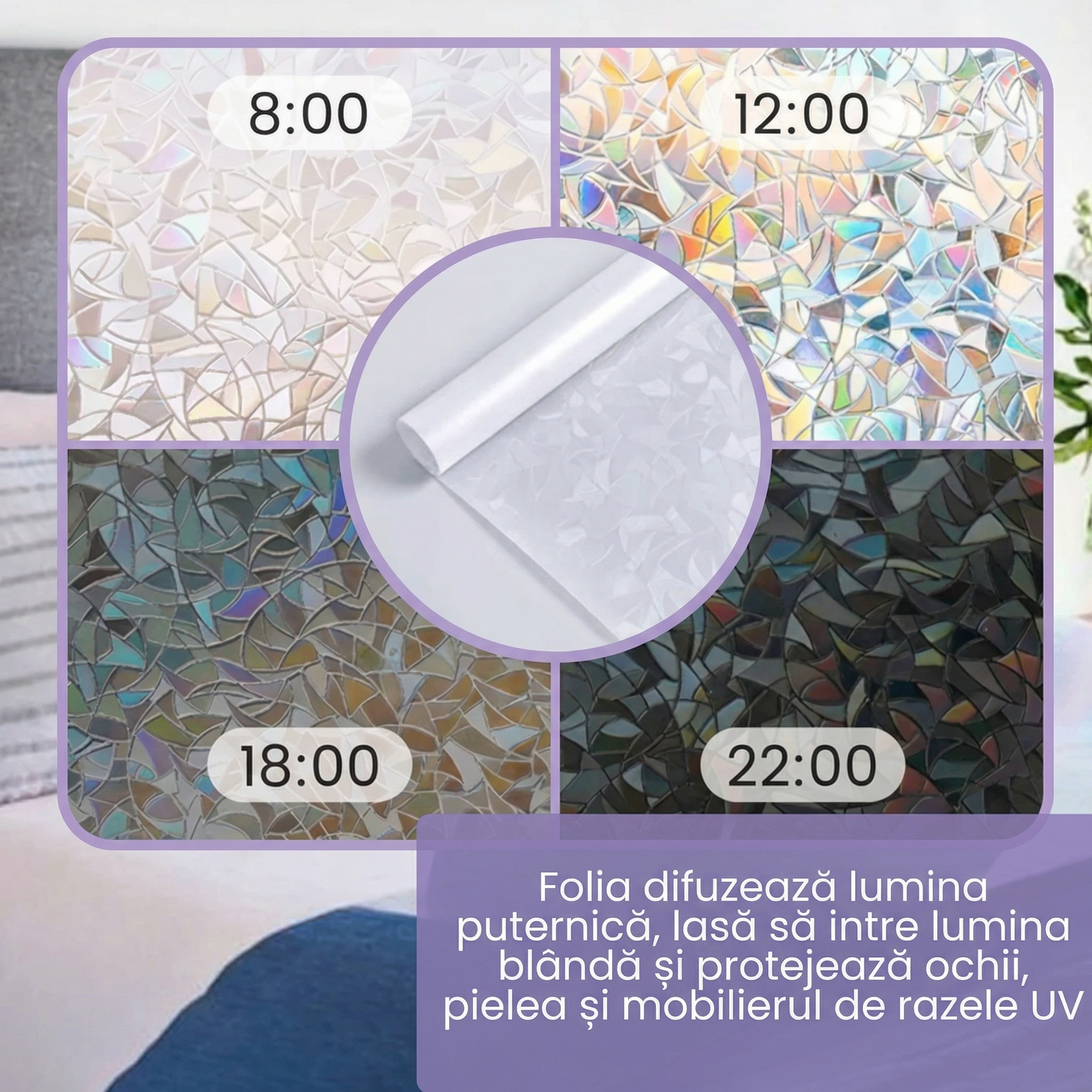 Folie Decorativă pentru Geamuri cu Efect de Curcubeu și Protecție Solară (200 x 45 cm)