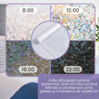 Folie Decorativă pentru Geamuri cu Efect de Curcubeu și Protecție Solară (200 x 45 cm)