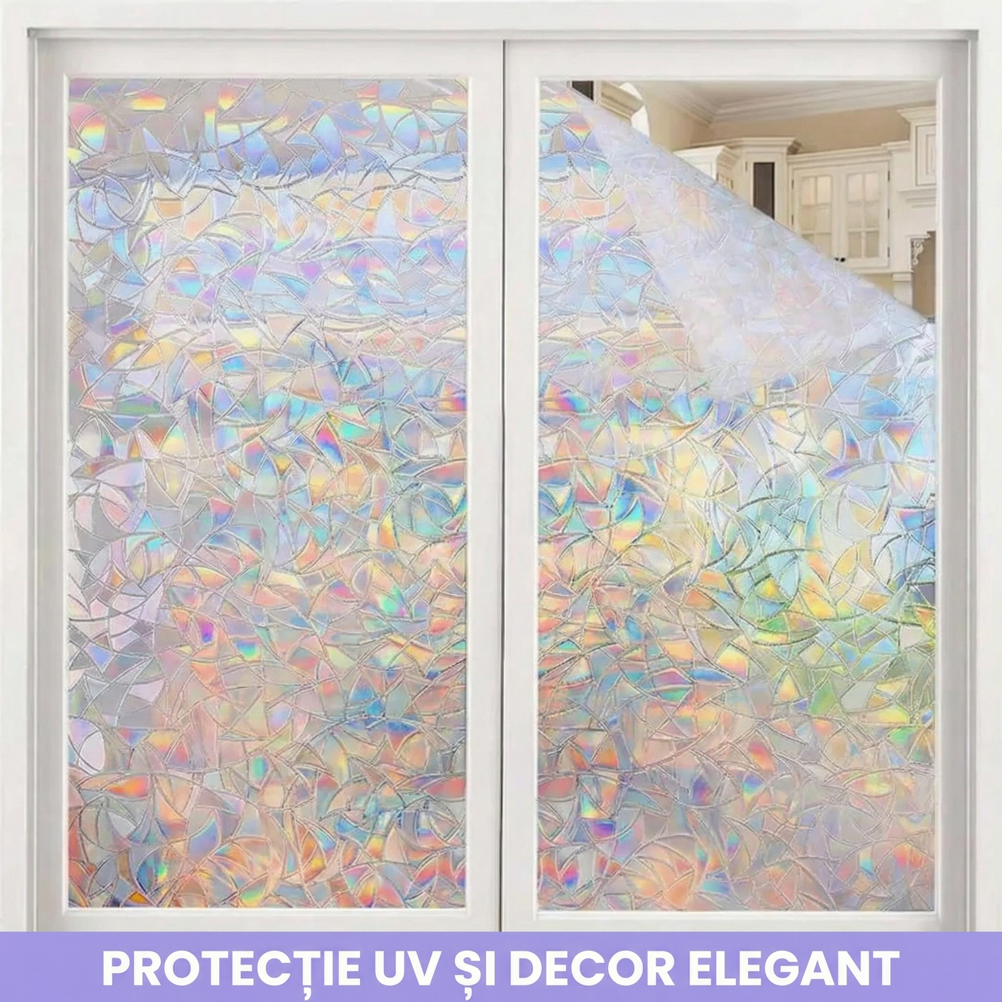 Folie Decorativă pentru Geamuri cu Efect de Curcubeu și Protecție Solară (200 x 45 cm)