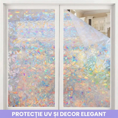 Folie Decorativă pentru Geamuri cu Efect de Curcubeu și Protecție Solară (200 x 45 cm)