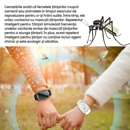 Brățară cu Ultrasunete Împotriva Țânțarilor cu Efect Repelent și Funcție de Ceas