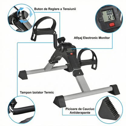 Pedalier Fitness Compact pentru Brațe și Picioare cu Rezistență Reglabilă și Display LCD