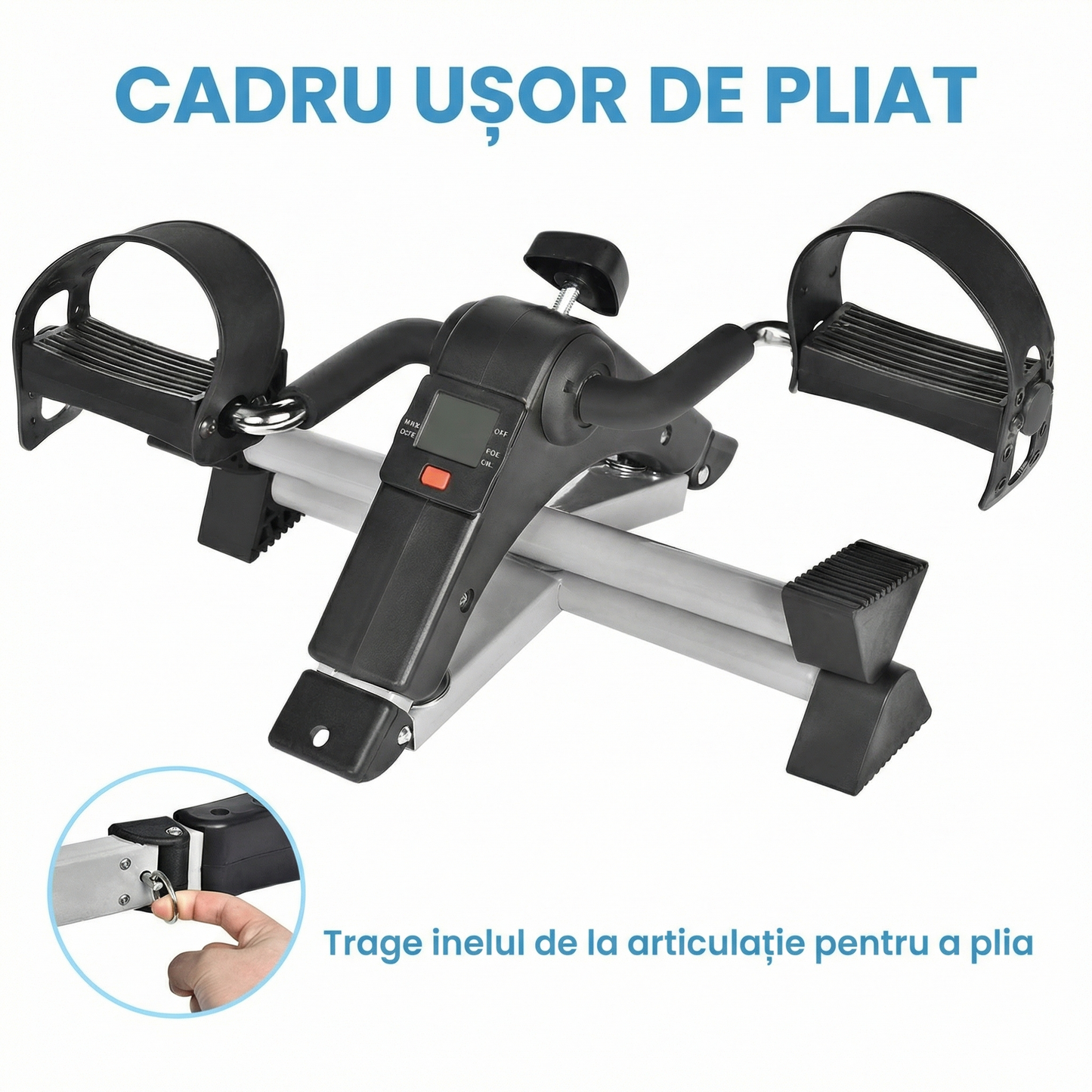 Pedalier Fitness Compact pentru Brațe și Picioare cu Rezistență Reglabilă și Display LCD